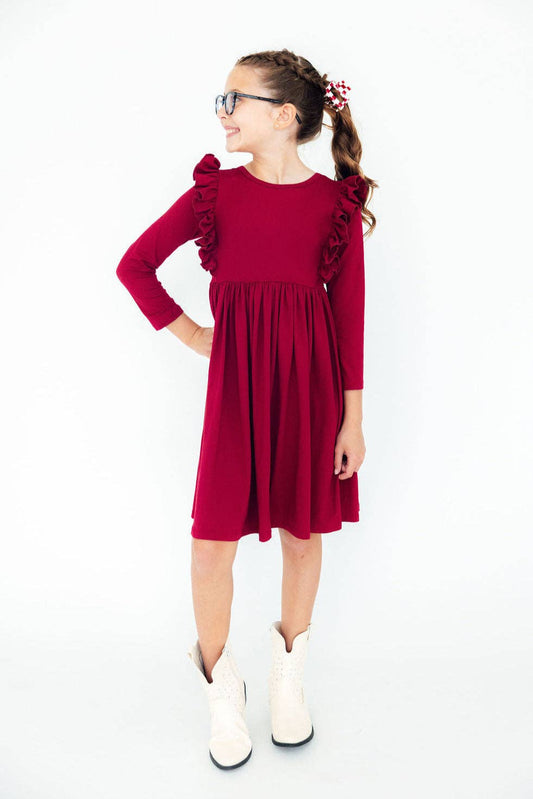 Burgundy Ruffle Twirl Dress