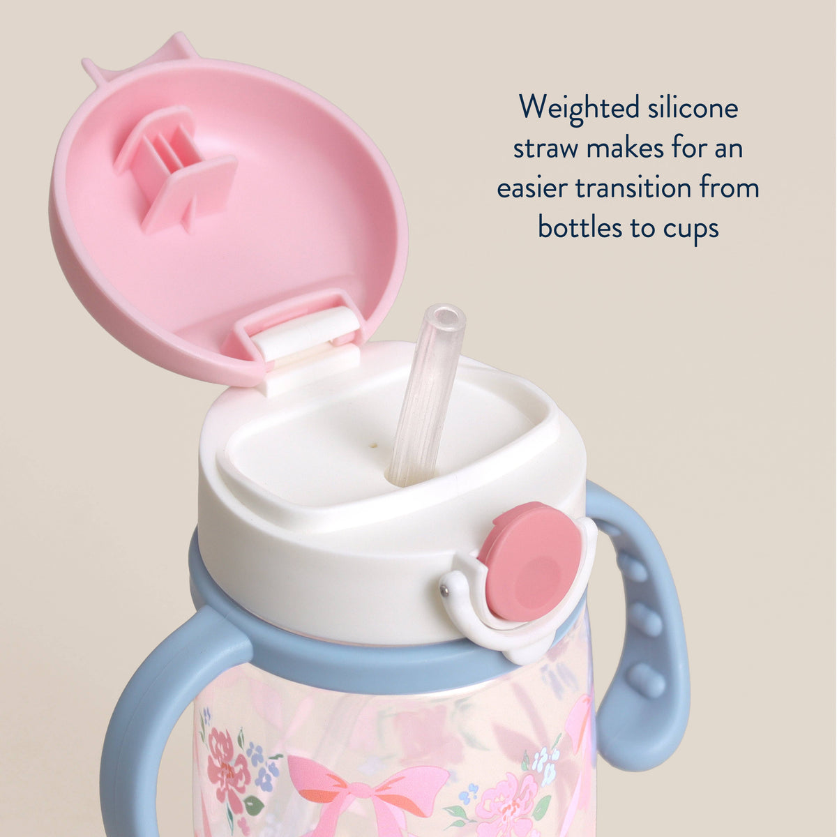 Straw Cup With Snap-Close Lid: Ribbons & Roses