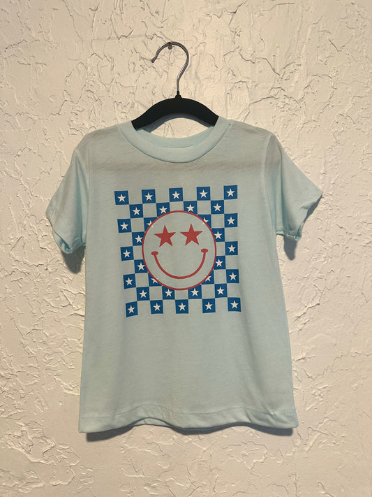 Light Blue Checkered Smiley Tee